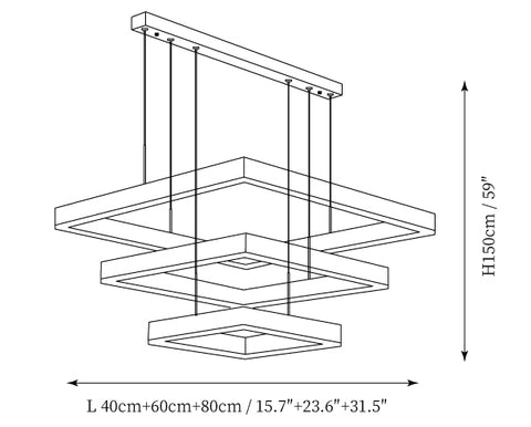 Candeeiro Quadrado Multi-camadas — Desenhos técnicos 3