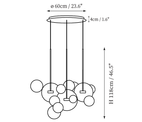 مصباح Murlamp Bubble المعلق — رسومات الأبعاد 4