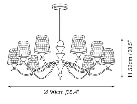 Modello A 8 Luci: ∅ 35,4″ x H 20,5"