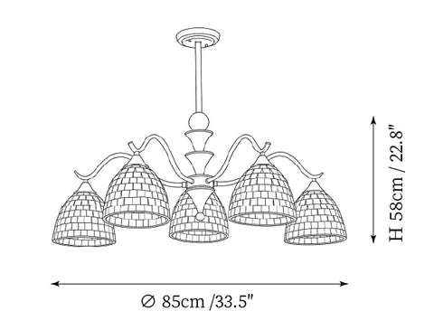 Modello B 5 Luci: ∅ 33,5″ x H 22,8"