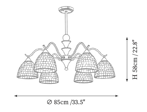 Modello B 6 Luci: ∅ 33,5″ x H 22,8"