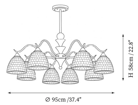 Modello B 8 luci: ∅ 37,4″ x H 22,8"