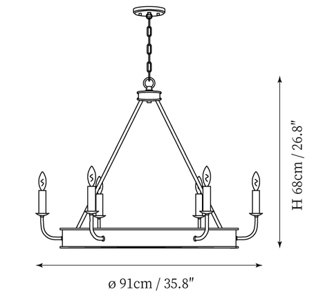6 Heads: ∅ 35.8″ x H 26.8" / Dia 91cm x H 68cm