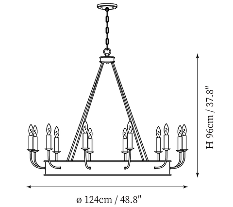 12 Heads: ∅ 48.8″ x H 37.8" / Dia 124cm x H 96cm