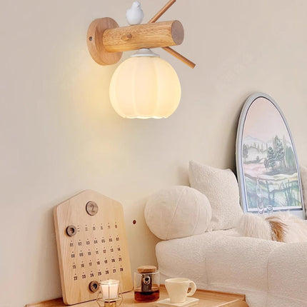Nordic Solid Wood Bird Wall Lamp