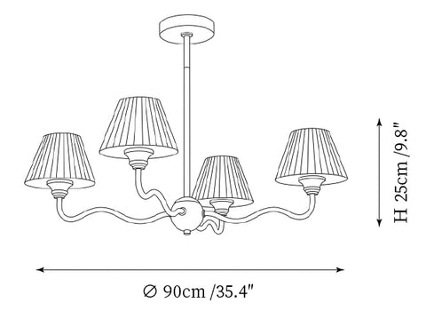 4 luces: Dia 90cm x H 25cm