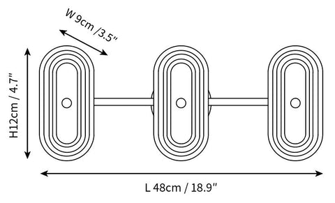 L 18.9″ x W 3.5″ x H 4.7″ / L 48cm x W 9cm x H 12cm