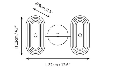 L 12.6″ x W 3.5″ x H 4.7″ / L 32cm x W 9cm x H 12cm