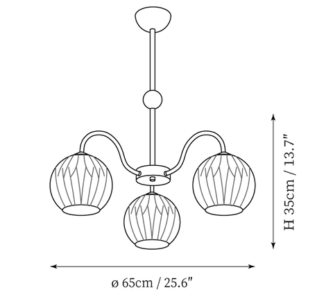 3 Heads: ∅ 25.6″ x H 13.7″ / Dia 65cm x H 35cm