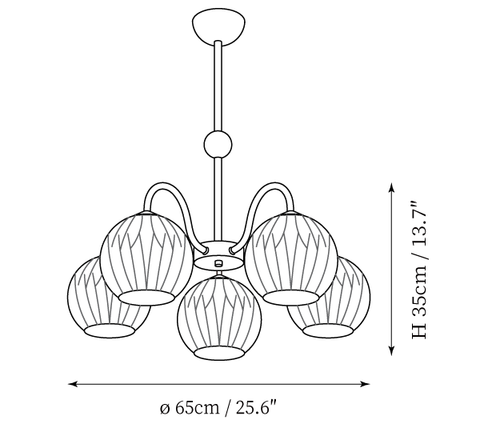 5 Heads: ∅ 25.6″ x H 13.7″ / Dia 65cm x H 35cm