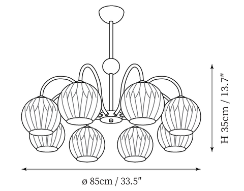 8 Heads: ∅ 33.5″ x H 13.7″ / Dia 85cm x H 35cm