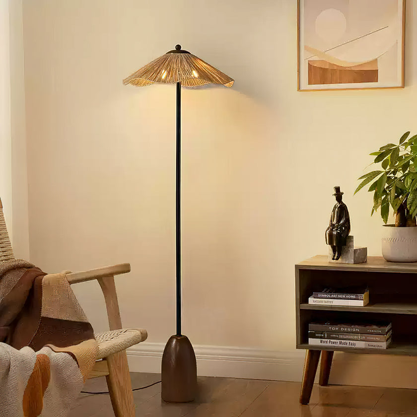 Retro Straw Hat Floor Lamp