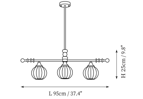 3 Lumières : L 37.4″ x W 5.9″ x H 9.8″