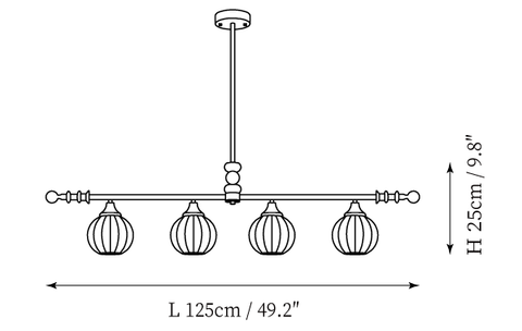 4 Lumières : L 49.2″ x W 5.9″ x H 9.8″