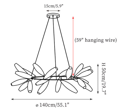 Round 20 Heads: ∅ 55.1″ x H 19.7″ / Dia 140cm x H 50cm