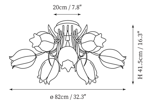9 Têtes : ∅ 32,3″ x H 16,3″ / Dia 82cm x H 41,5cm