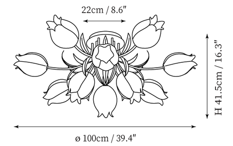 12 Têtes : ∅ 39,4″ x H 16,3″ / Dia 100cm x H 41,5cm