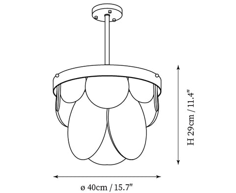 3 luminaires : ∅ 15,7″ x H 11,4″ / Dia 40cm x H 29cm