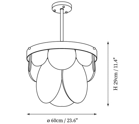 6 luminaires : ∅ 23,6″ x H 11,4″ / Dia 60cm x H 29cm