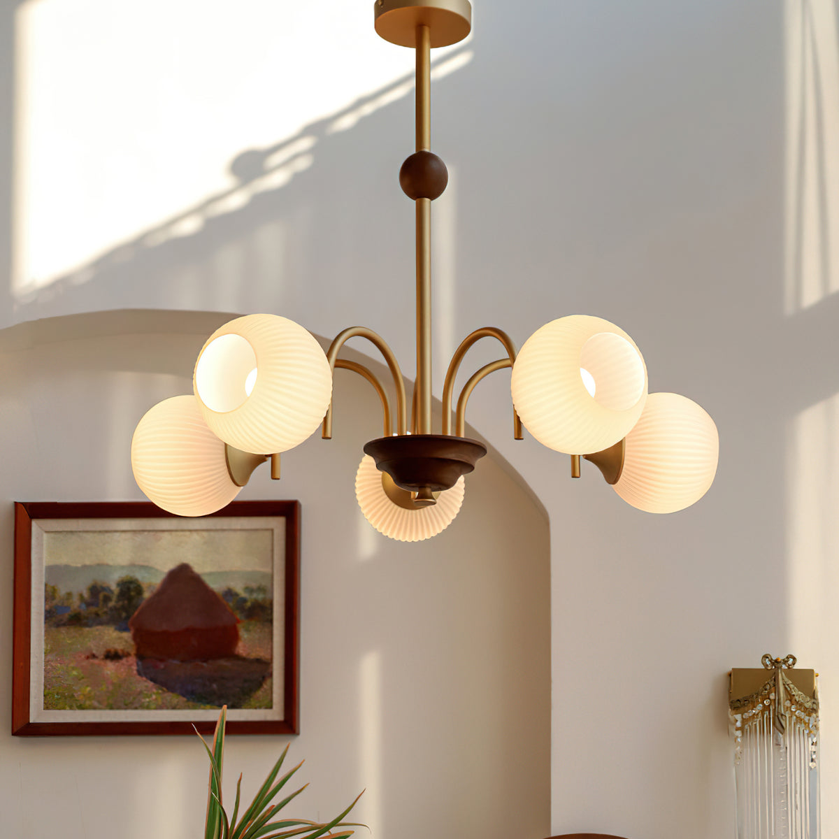 Sculptural Glass Ribbed Chandelier – detail 2