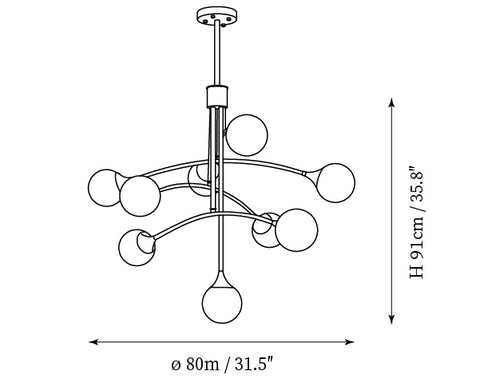 9-Lights: ∅ 31.5″ x H 35.8″ / Dia 80cm x H 91cm