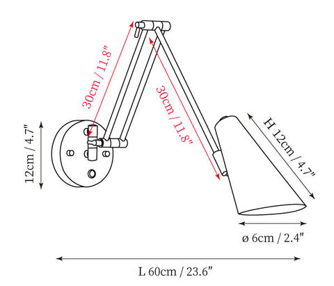 Candeeiro de Parede Braço Articulado — Desenhos técnicos 1
