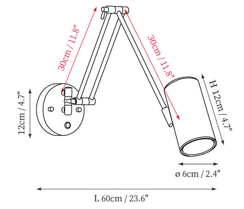 Candeeiro de Parede Braço Articulado — Desenhos técnicos 2