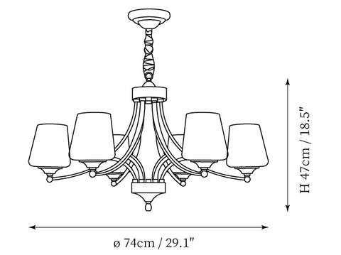 6Heads: ∅ 29.1″ x H 18.5″ / Dia 74cm x H 47cm