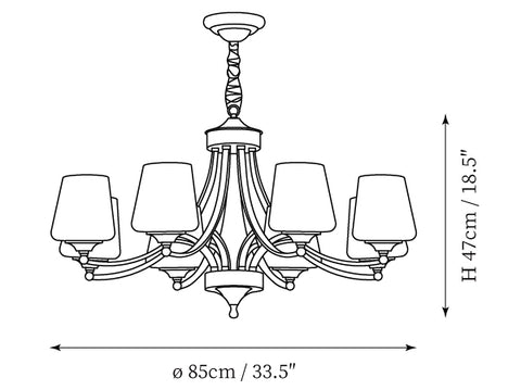 8Heads: ∅ 33.5″ x H 18.5″ / Dia 85cm x H 47cm