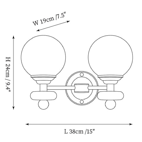 2 Luci: L 38cmx W 19cm x H 24cm