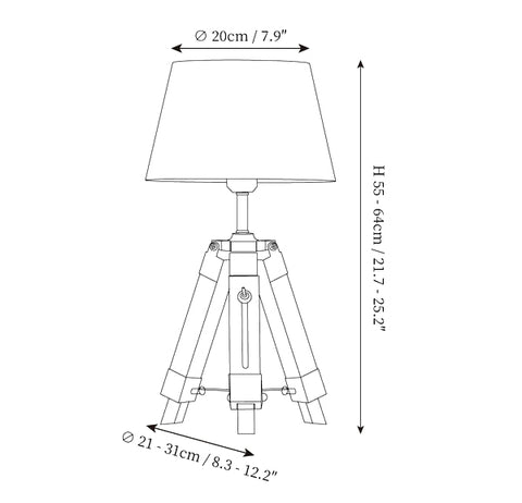Lampada da tavolo Tripod — Disegni dimensionali 1