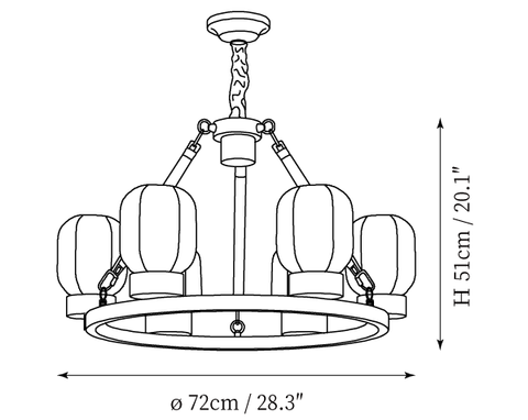 6-Lights: ∅ 28.3″ x H 20.1″ / Dia 72cm x H 51cm