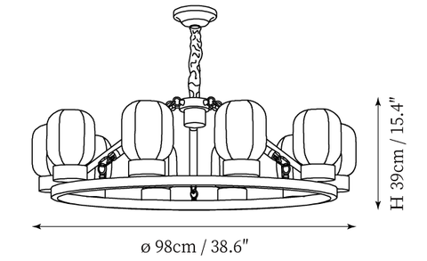 10-Lights: ∅ 38.6″ x H 15.4″ / Dia 98cm x H 39cm