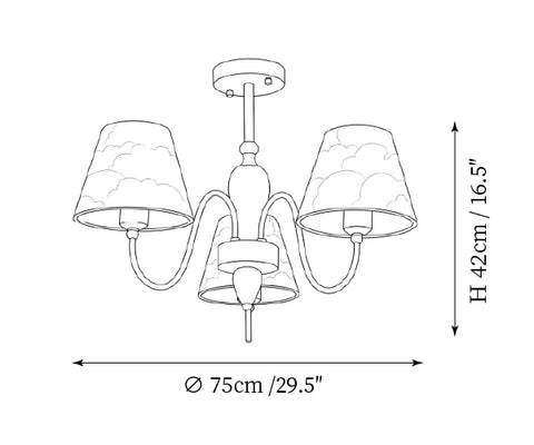 3-Lights: ∅ 29.5″ x H 16.5" / Dia 75cm x H 42cm