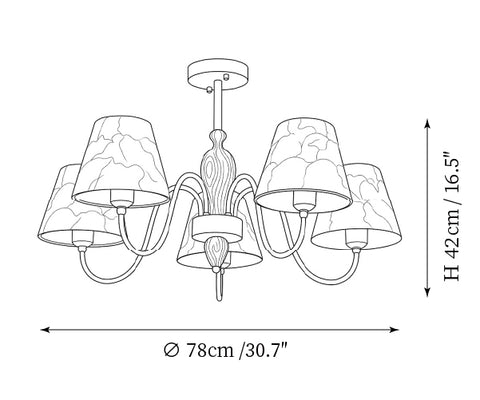 5-Lights: ∅ 30.7″ x H 16.5" / Dia 78cm x H 42cm
