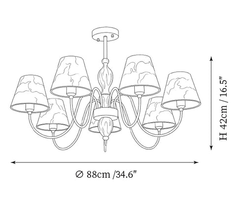 8-Lights: ∅ 34.6″ x H 16.5" / Dia 88cm x H 42cm