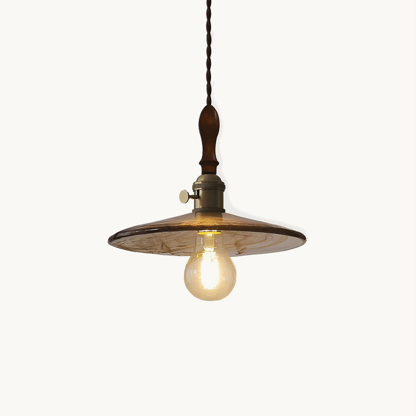 Vintage Walnut Glass Pendant Lamp