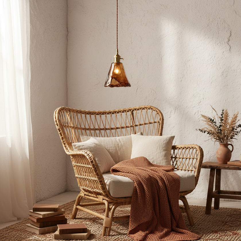 Vintage Brass Glass Pendant Lamp