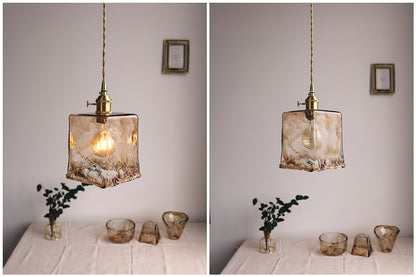 Vintage Brass Glass Pendant Lamp