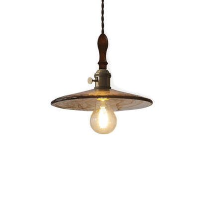 Vintage Walnut Glass Pendant Lamp