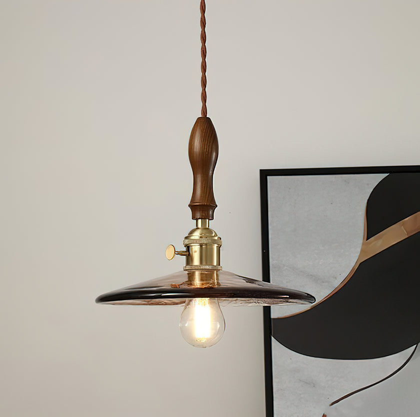 Vintage Walnut Glass Pendant Lamp