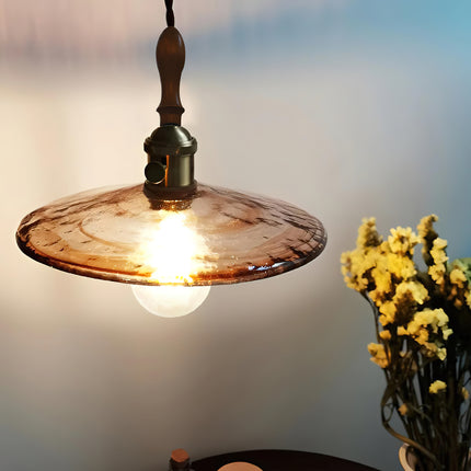 Vintage Walnut Glass Pendant Lamp