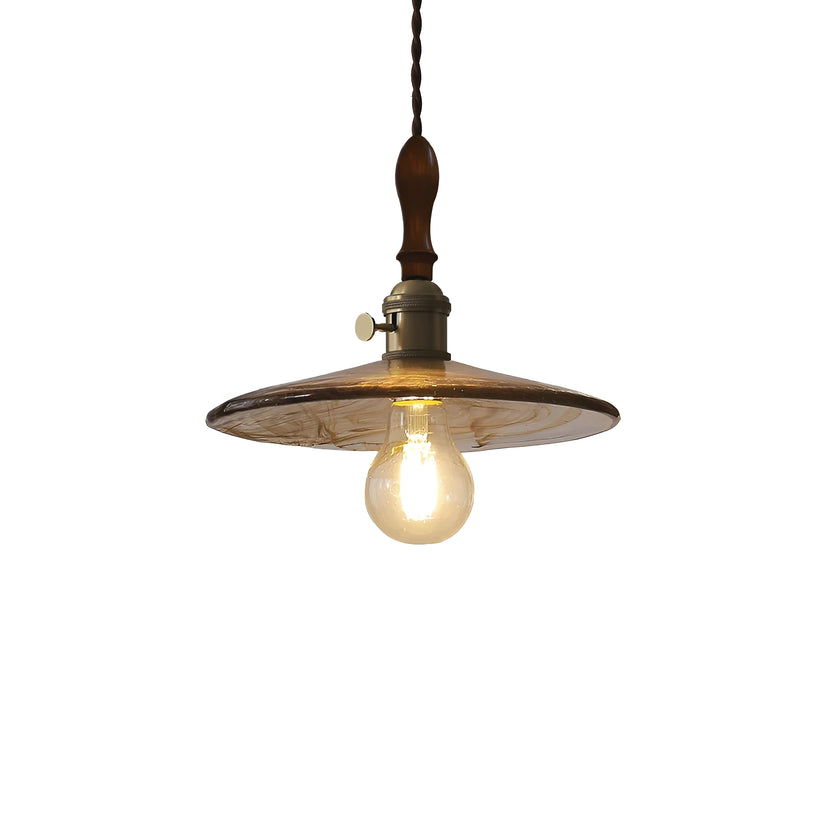 Vintage Walnut Glass Pendant Lamp