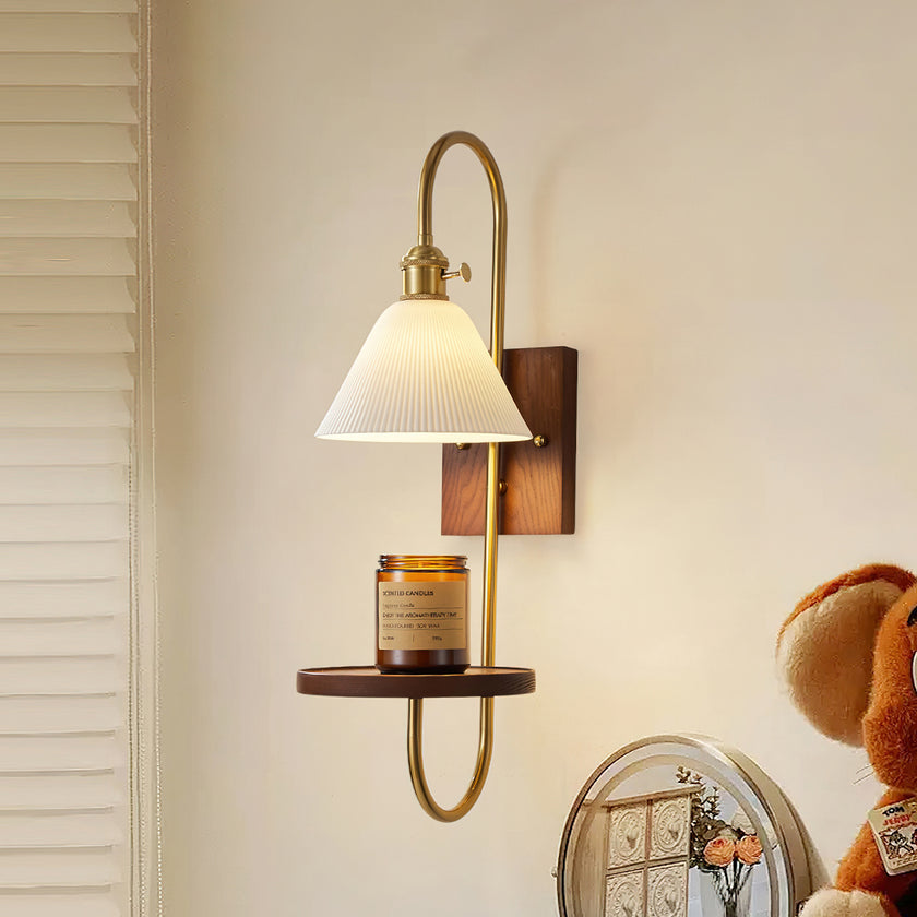 Walnut Shelf Wall Sconce