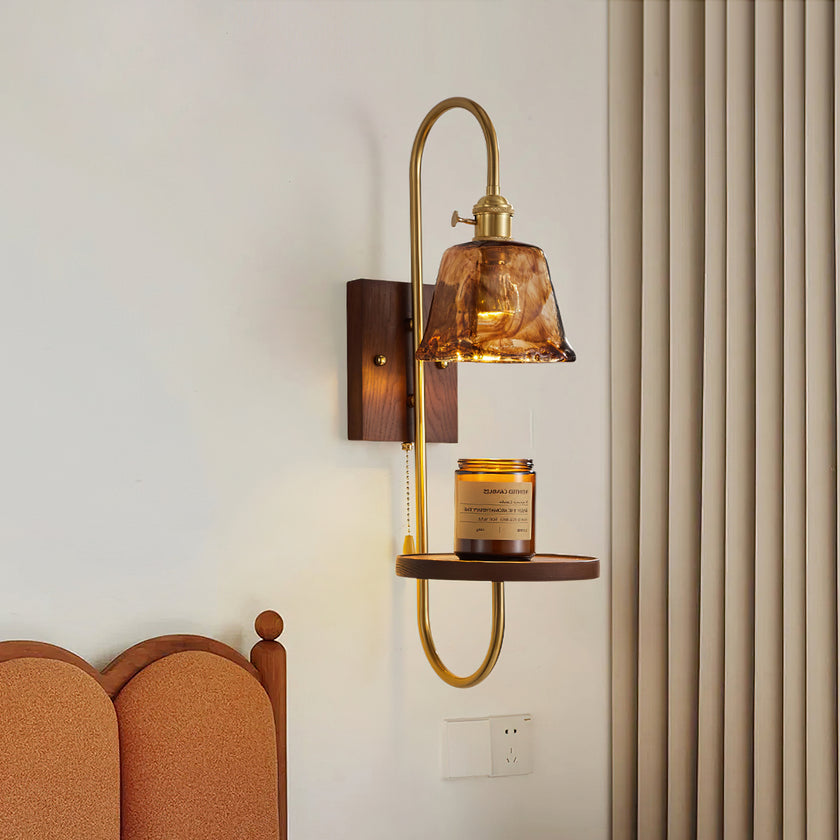 Walnut Shelf Wall Sconce