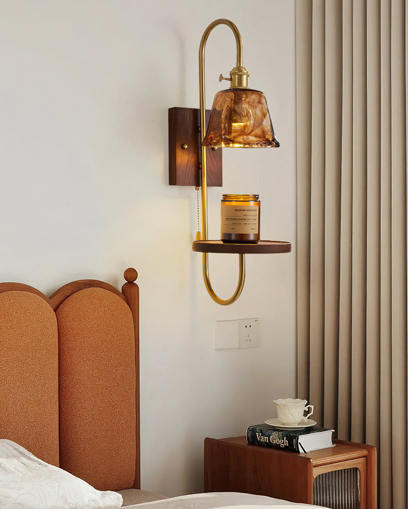 Walnut Shelf Wall Sconce