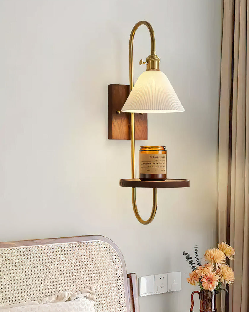 Walnut Shelf Wall Sconce