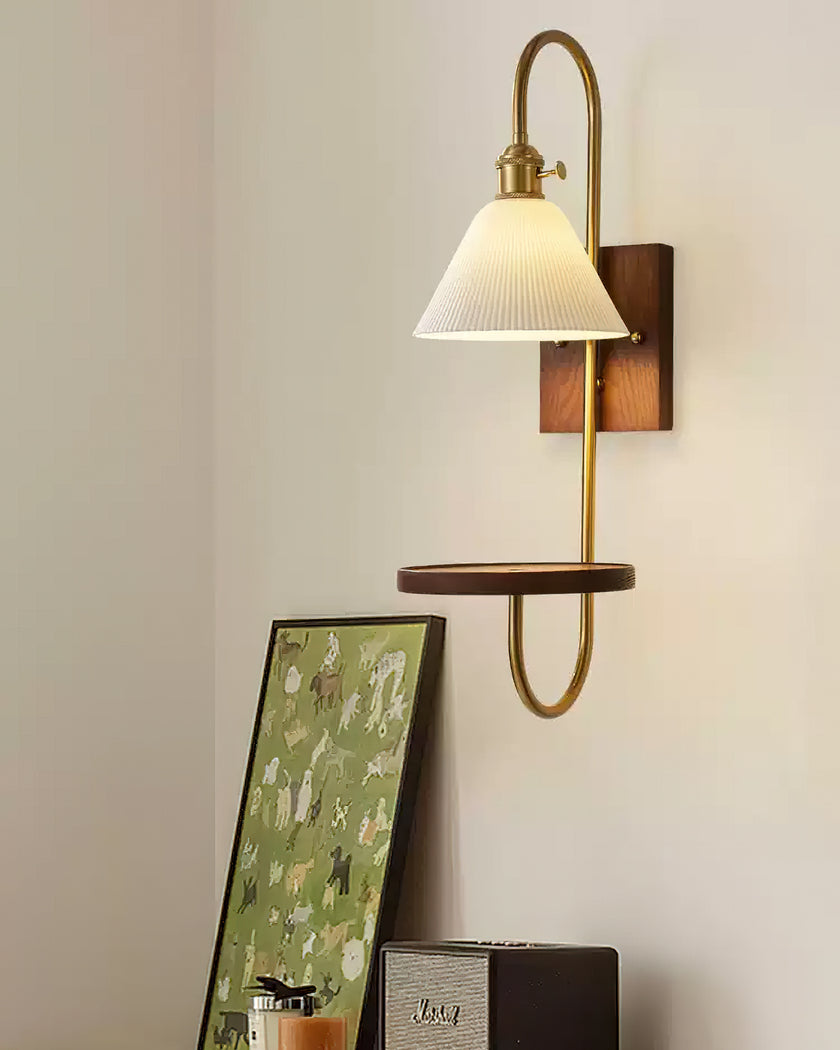 Walnut Shelf Wall Sconce