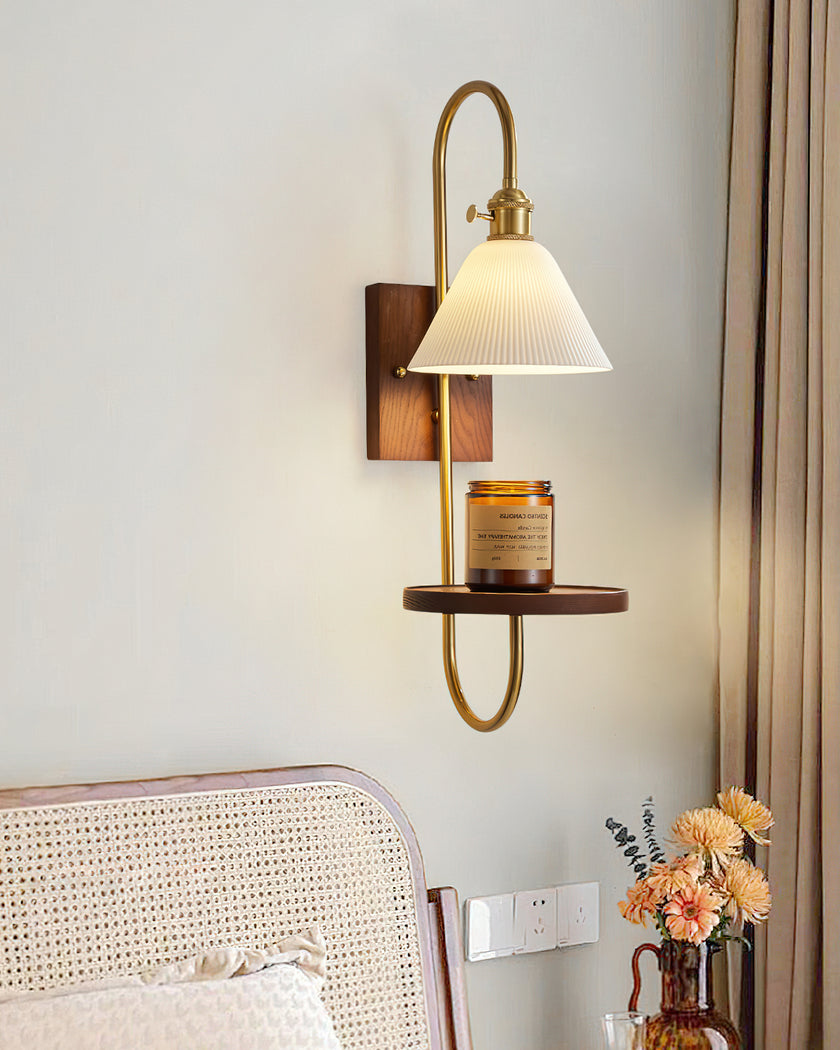 Walnut Shelf Wall Sconce