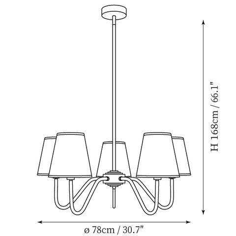 5-Lights: ∅ 30.7″ x H 66.1" / Dia 78cm x H 168cm